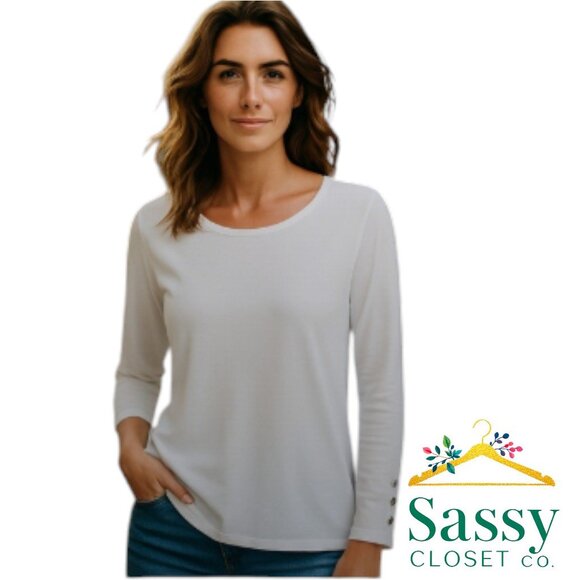 White Tee – Long Sleeve, Button Cuff Detail, NWOT, L - Picture 1 of 4